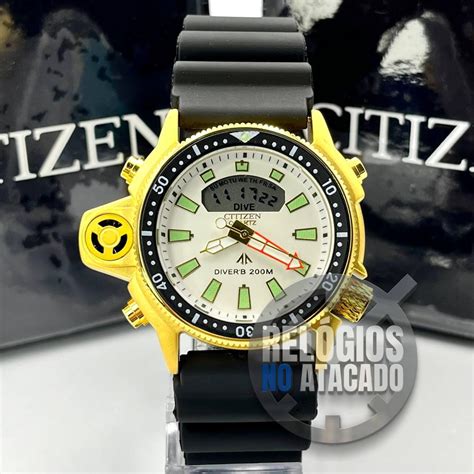 Comprar Rel Gio Citizen Aqualand Dourado Branco Serie Ouro P A O