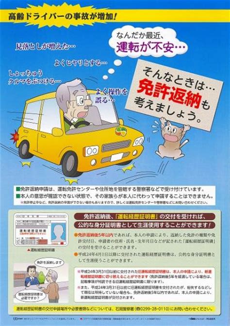 高齢者ドライバーの事故が増加中！ 免許返納も考えましょう。 石岡市公式ホームページ