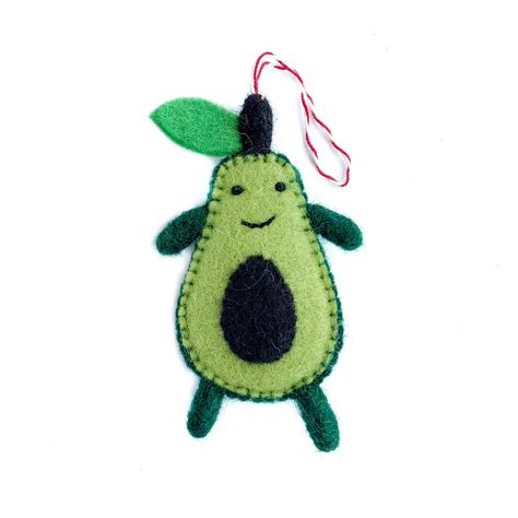 Smiling Avocado Handmade Felt Wool Christmas Ornament Ornaments 4