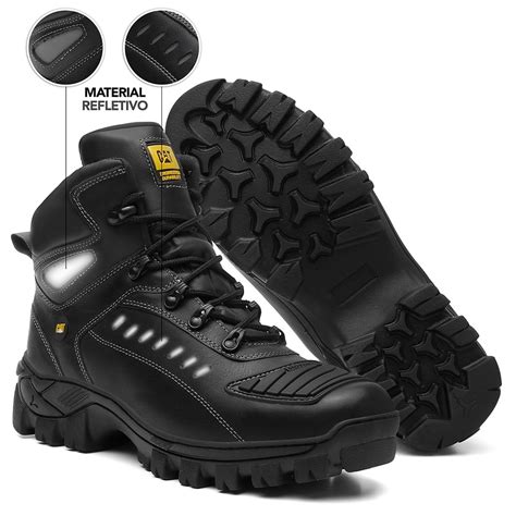 Coturno Bota Caterpillar Motoqueiro Masculina 100 Couro Palmilha Em