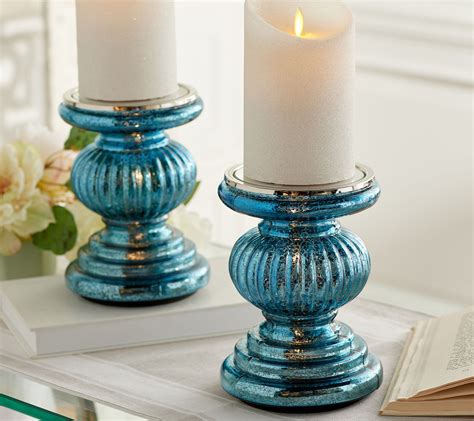 Set Of Lit Candle Holder Pedestals With Mirror Inserts By Valerie