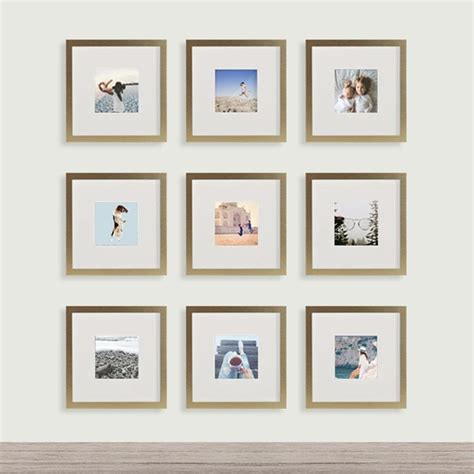 9 Pack Brushed Gold 8x8 Photo Frame 4x4 Matted Frames On Wall Framed Wall Art Gallery Wall