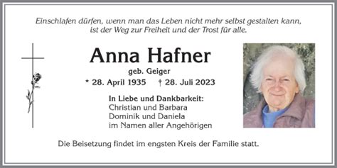 Traueranzeigen von Anna Hafner Allgäuer Zeitung