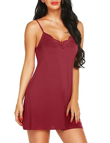 Rslove Lingerie For Women Lace Chemise Full Slip Sleepwear Sexy Babydoll Nightgown Wine Red M