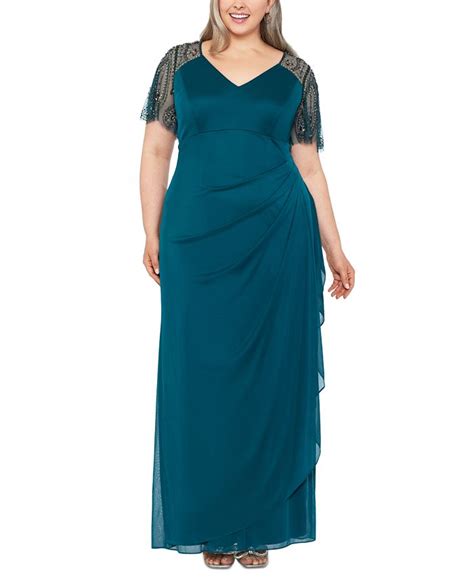 Xscape Plus Size Embellished Sheer Matte Jersey Gown Macys