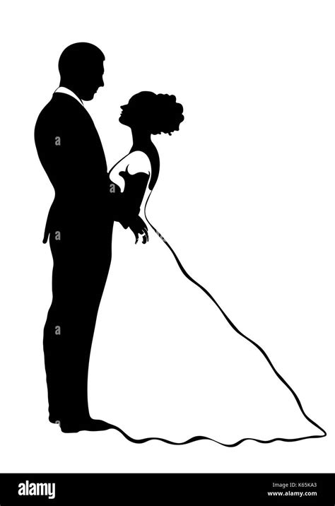 Bride And Groom Silhouette Vector Icon Contour Drawing Black And