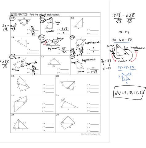 Mixed Practice Find The Value Of Each Variable Answer Key