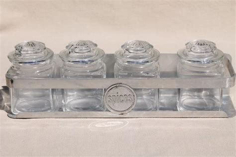 vintage spice rack & set of glass jars w/ lids, 12 small bottles for ...