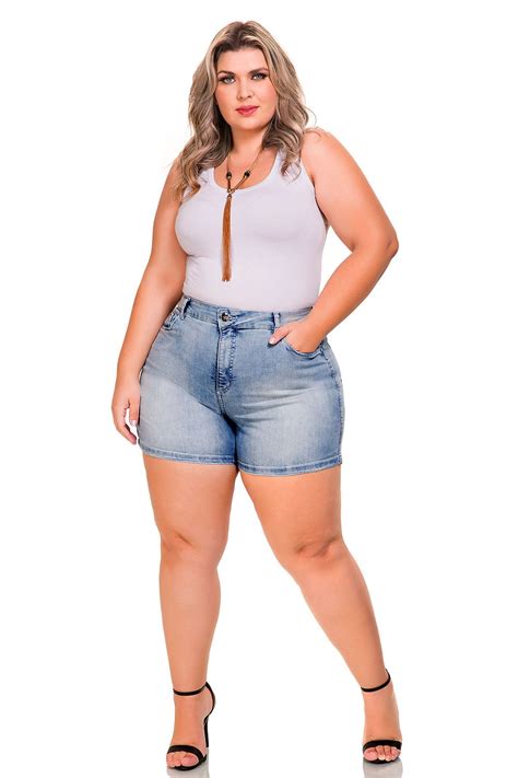 Shorts Curto Almaria Plus Size Fact Jeans Azul