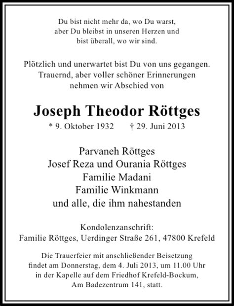 Alle Traueranzeigen für Joseph Theodor Röttges trauer rp online de