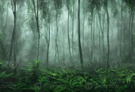 Exotic Foggy Forest Jungle Panorama Forest Oasis Foggy Dark Forest