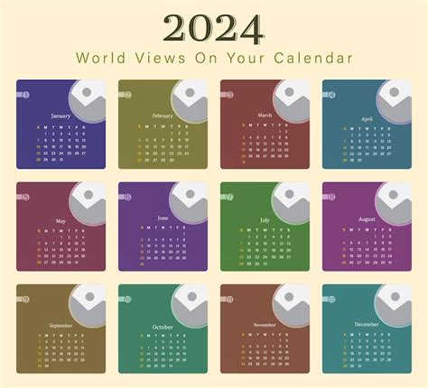 Calendario Vectorial Para 2024 Aislado En Una Plantilla De Calendario