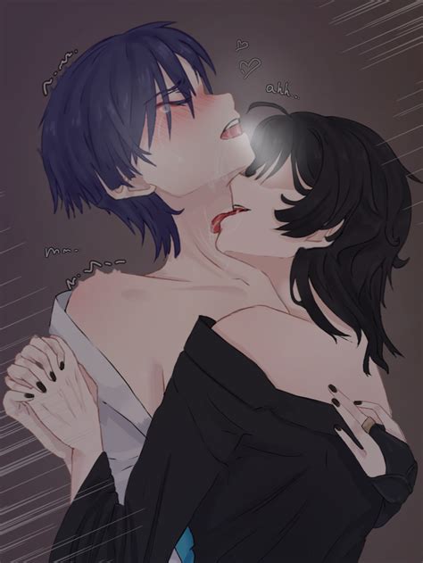 Rule 34 Black Hair Neck Kiss Neck Lick Neck Licking Purple Hair Submissive Male Undressing