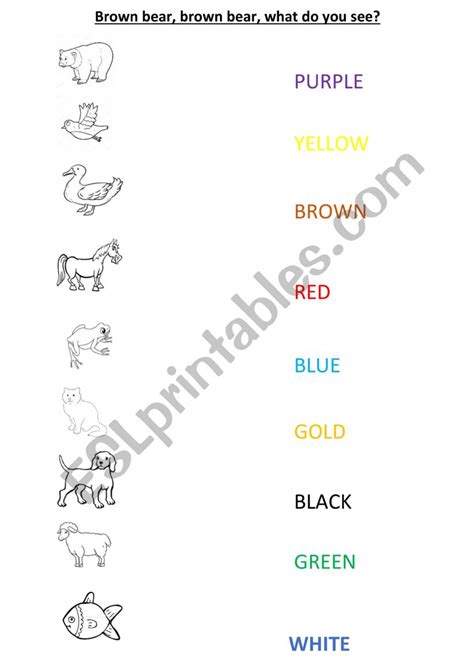 Brown Bear Story Colours Matching Esl Worksheet By Kacajur