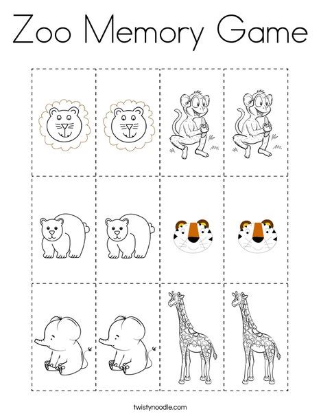 Zoo Memory Game Coloring Page - Twisty Noodle