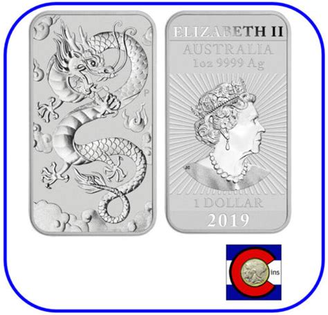 2019 Australia Perth Mint 1 Oz Silver Dragon Bar Rectangular Coin In