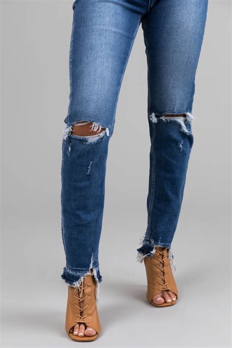 Kancan Medium Wash High Rise Distressed Jeans Lime Lush Boutique