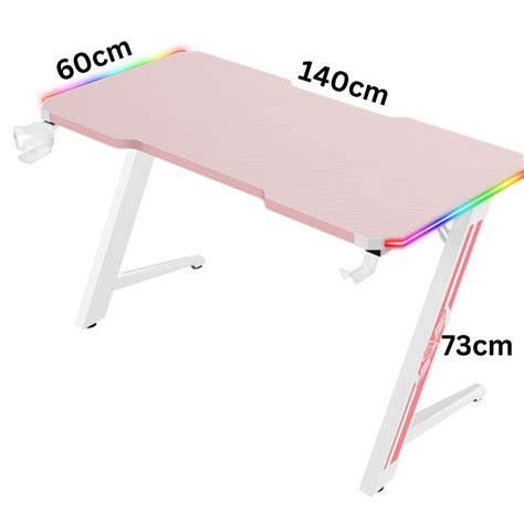 Large Gaming Desk With Rbg Led Lights Carbon Fiber Surface With Cup