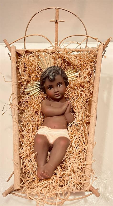 Black Baby Jesus With Crib Size Cms Sa The Christmas Shop