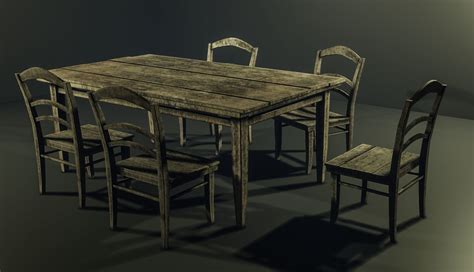 3d Model Old Wooden Table And Chair Vr Ar Low Poly Cgtrader