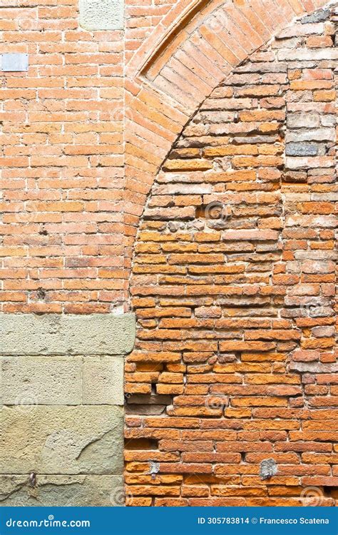 Typical Tuscany Brick And Stone Wall Recently Restored Italy Stock