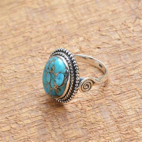 Copper Turquoise Ring Sterling Silver Blue Copper Etsy