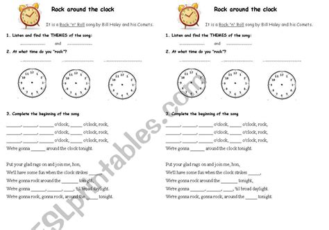 Rock Around The Clock Esl Worksheet By Bildsteina