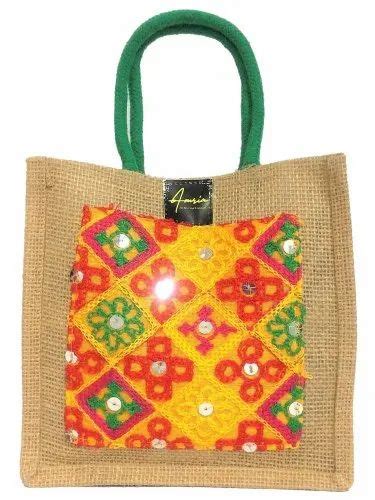 Mirror Work Loop Handle Printed Jute Shopping Bag At Rs 100 Piece In