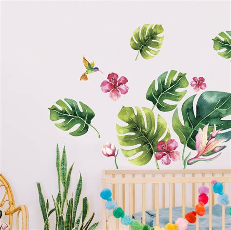 Tropical Leaf Wall Decal Tropical Flowers Wall Decals Etsy