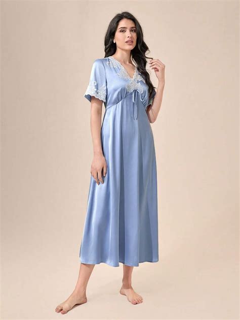 SHEIN Unity Contrast Lace Knot Front Nightdress SHEIN USA