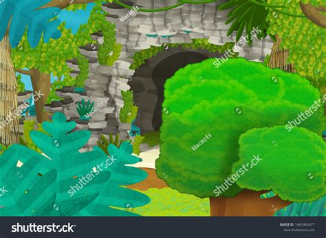 Cartoon Background Cave Jungle Illustration Children Stock Illustration