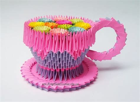 3d Origami Teacup 3d Origami Cup Paper Flowers in a Cup