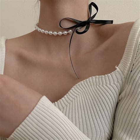 Aveuri 2023 Korea Sweet Black Velvet Bow Double Necklace Simple Bowknot