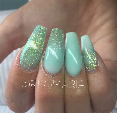 Mint Acrylic Nails Ombre Nails Glitter Glitter Acrylics Mint Green Nails Mint Nails