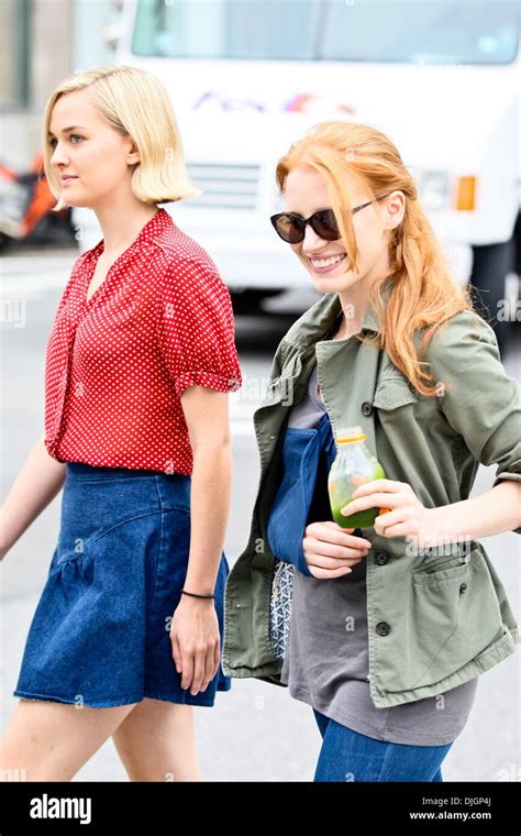 Jess Weixler And Jessica Chastain On The Set Of Her New Movie The