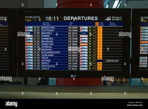 Departures schedule terminal 2 Ryzune airport Prague Czech Republic ...