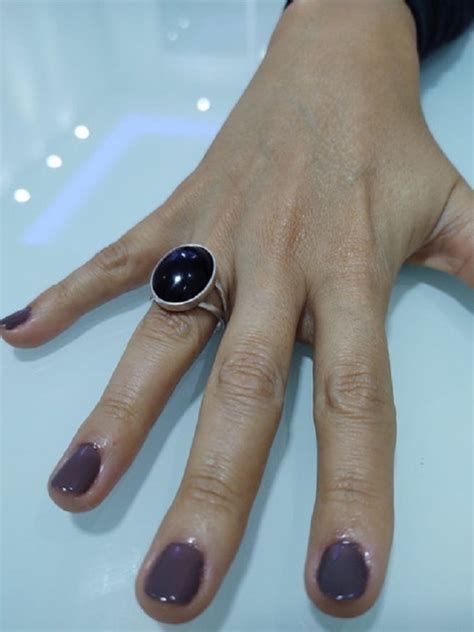 Anel Feminino De Prata K Pedra Natural Obsidiana Negra