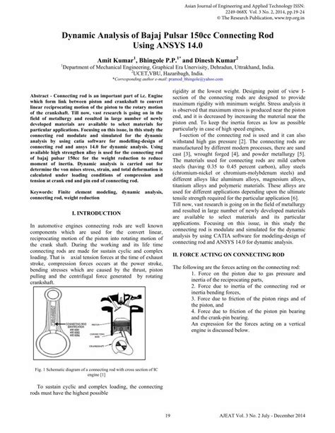 Pdf Dynamic Analysis Of Bajaj Pulsar Cc Connecting Rod Using Ansys