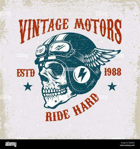 Vintage Motors Ride Hard Vintage Racer Skull In Winged Helmet