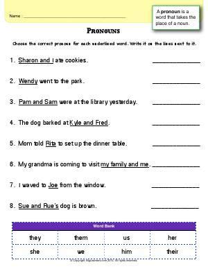 Worksheet Pronouns Choose The Correct Pronoun For Each Underlined