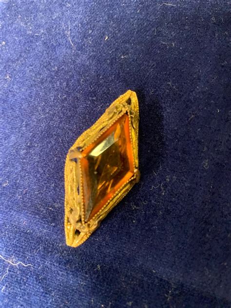 Bronze Metal Brooch Victorian Diamond Cut Citrine Mou Gem