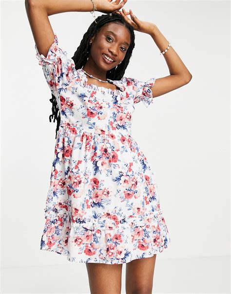 Influence Square Neck Floral Mini Dress Multi Modesens