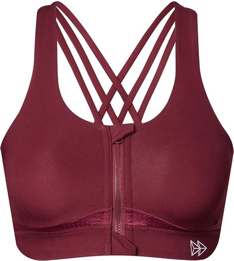 Yvette Strappy Zip Front Sports Bra High Impact Workout Bra For Running