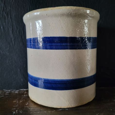 Vintage Blue Band Stoneware Crock Cottagecore Rustic Etsy