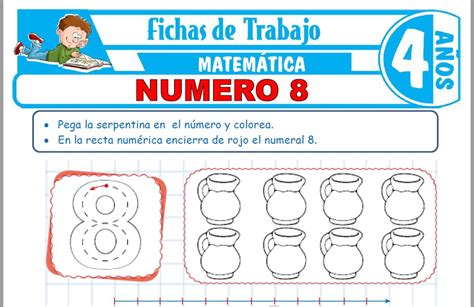 Número 8 para Niños de Cuatro Años Fichas de Trabajo