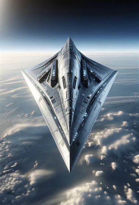 A Futuristic Space Ship Flying Through The Sky