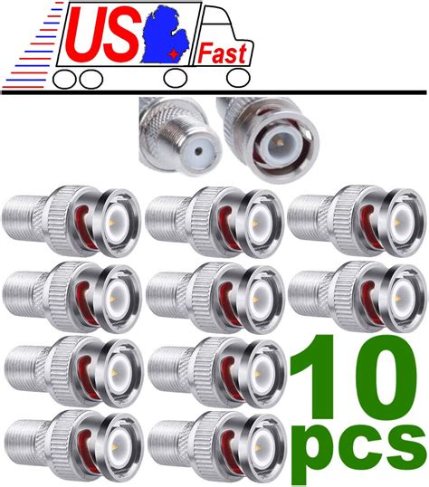 10 Pcs F Female To Bnc Male Coax Rf Connector Rg6 Rg59 Adapter Lot10pack Ebay