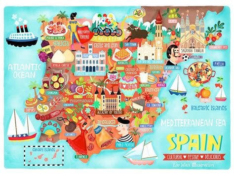 Spain Map Illustration Poster Wall Art