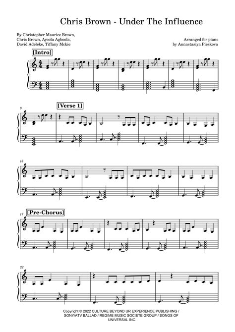 Under The Influence (arr. Annastasiya Pieskova) by Chris Brown Sheet ...
