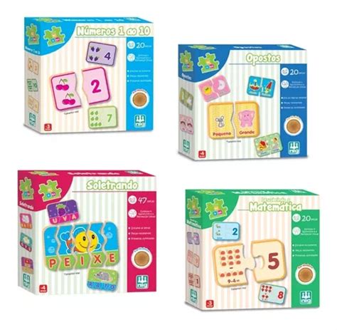 Kit con 4 juegos didácticos para niños con grandes piezas de madera